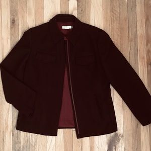 Maroon Wool Blend Zip-Up Coat